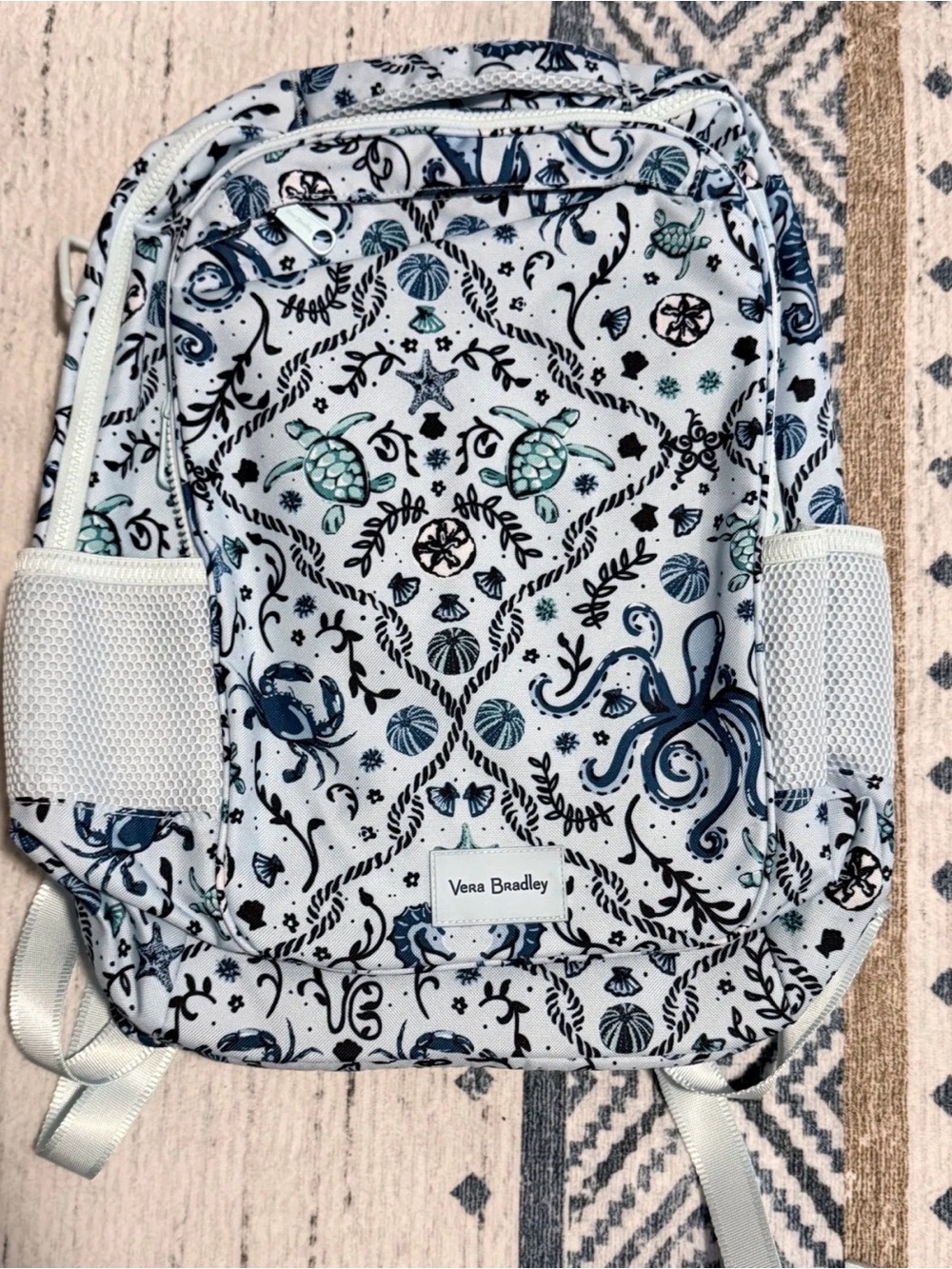 Vera Bradley Sea Creatures Backpack in Aqua, Navy & White